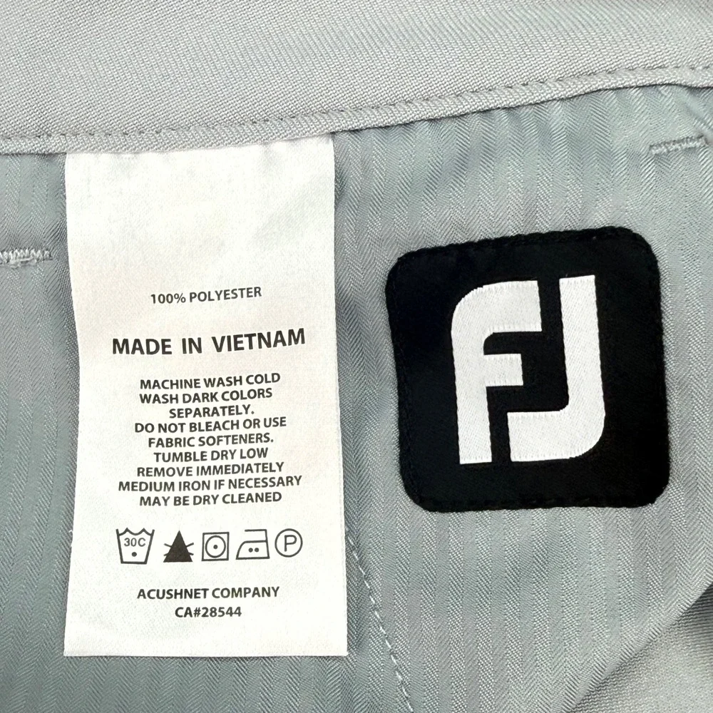 FootJoy Golf Pants Men 38x30 Light Grey Performance Flat Front Trousers 29019